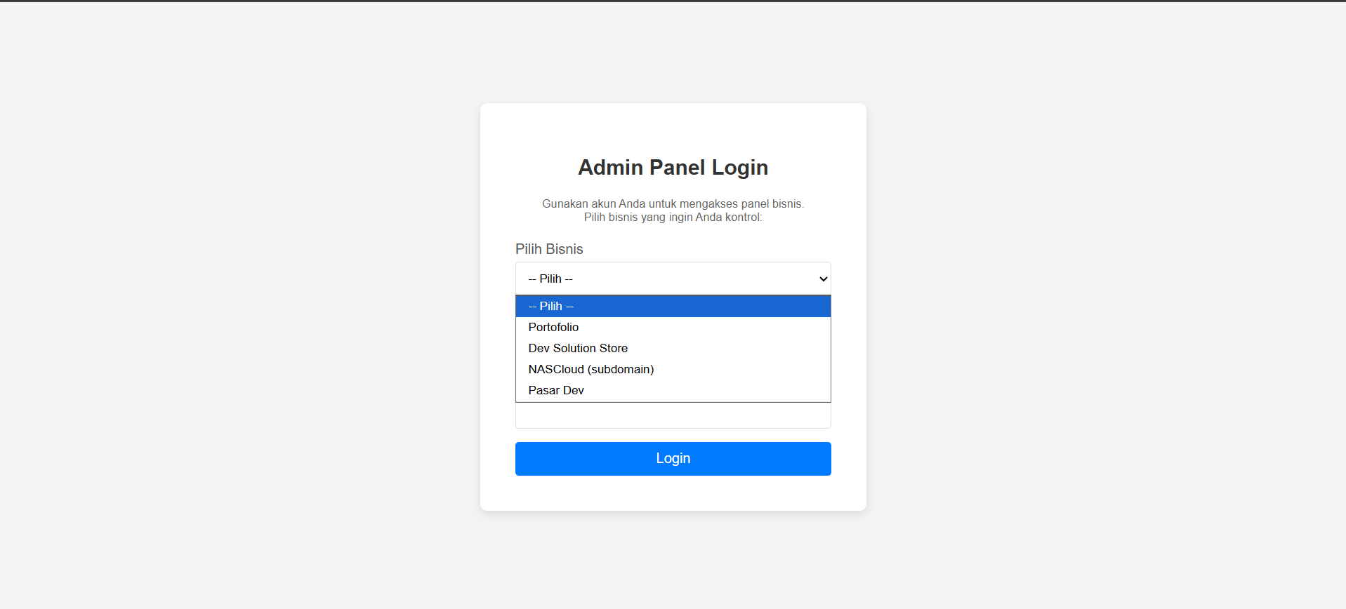 Portal login mengelola semua bisnis menggunakan framework ci4